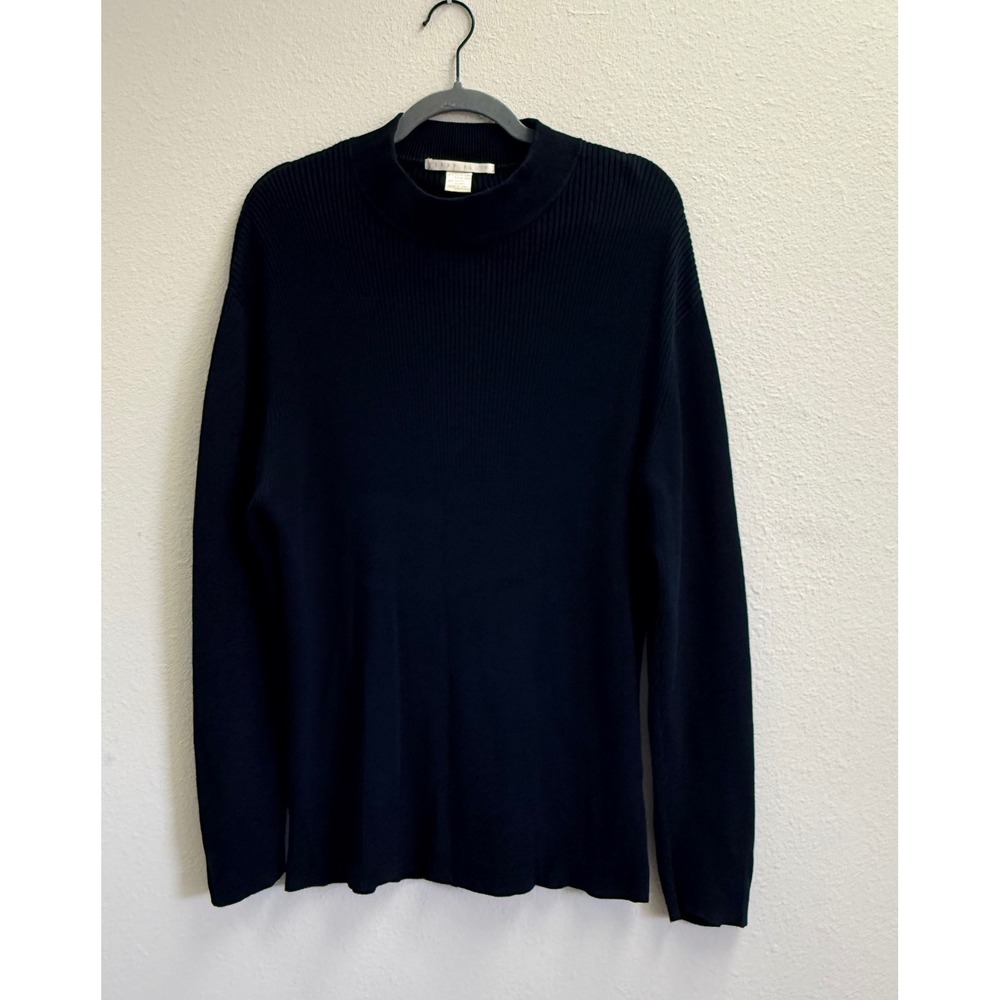 Perry Ellis Mens XXL Black Ribbed Mock Neck Silk Cotton Blend Sweater
